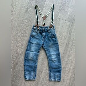 H&M Youth Boys Tapered Blue Denim Jeans with Suspenders Size 2-3Y